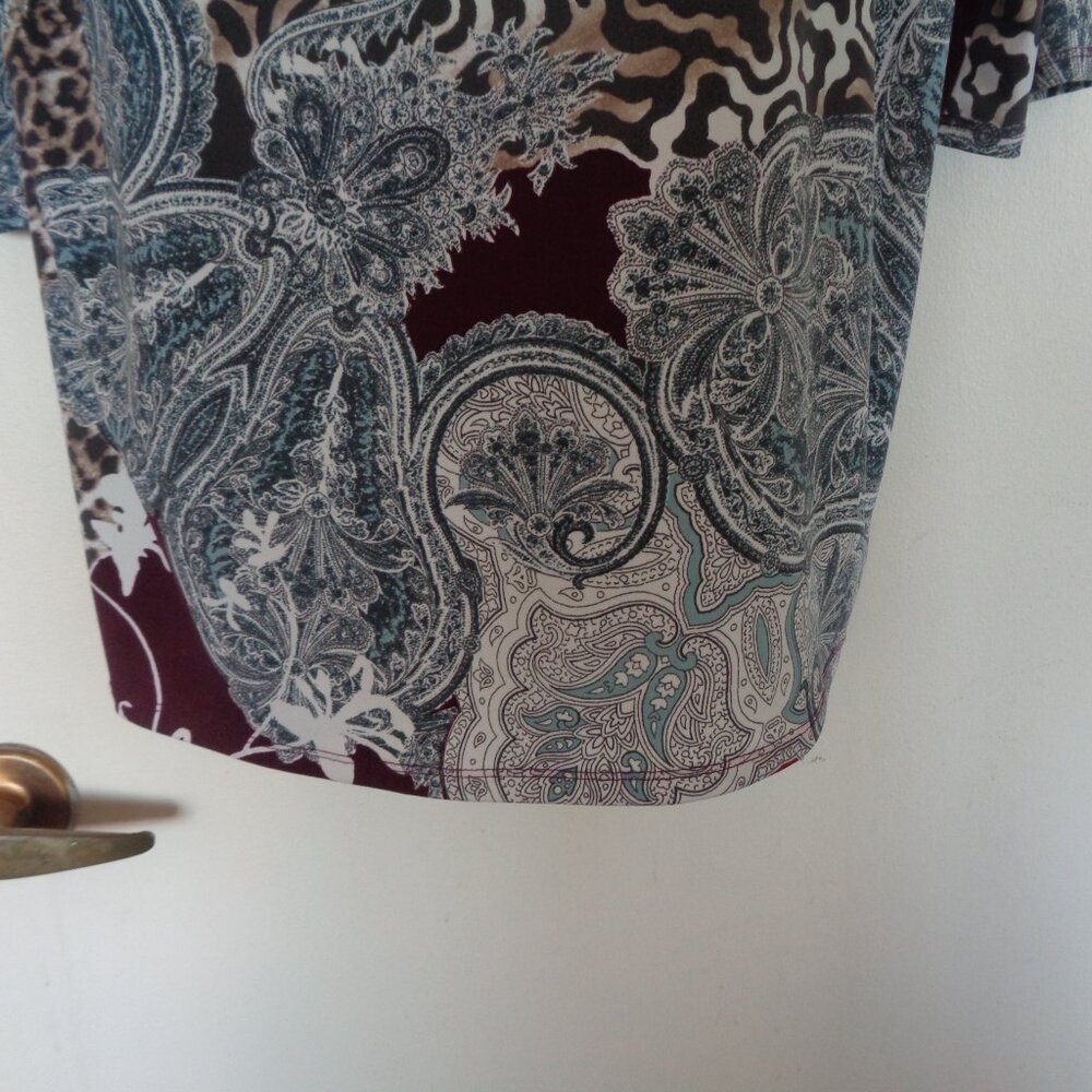 Chico's Mixed Paisley & Animal Print Tunic in Burgundy, Cream, Gray, Brown - Picture 5 of 9